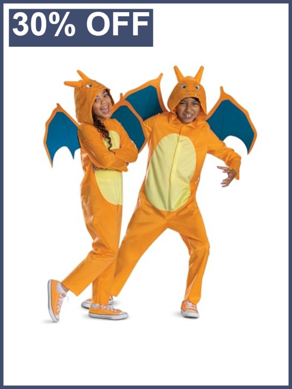 Charizard Pokemon Costume Kids Hooded Jumpsuit Detachable Wings Size 14-16